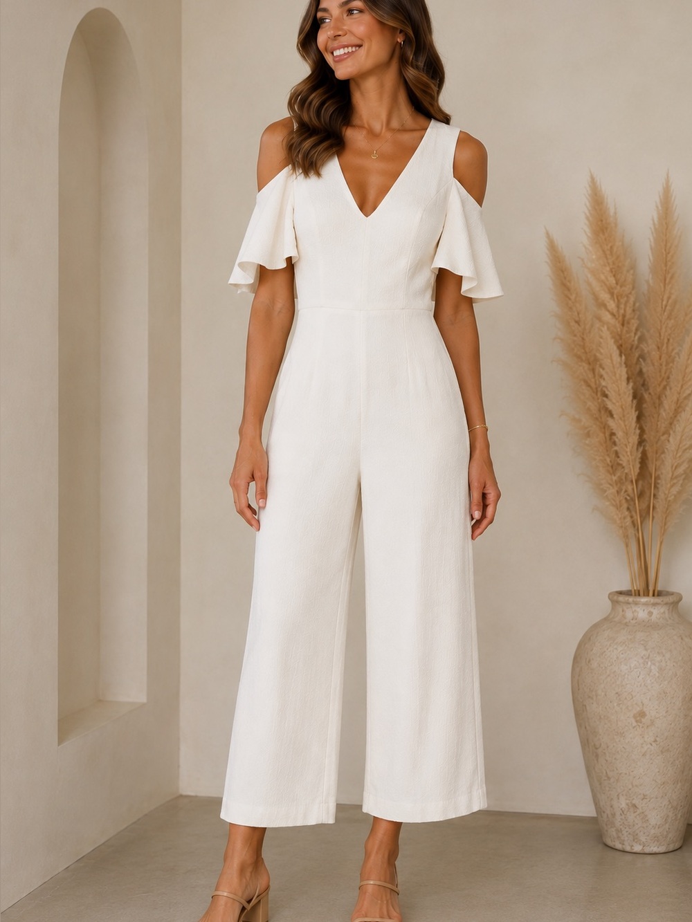 Seed Heritage White Cold Shoulder Wide Leg Jumpsuit – Size 8